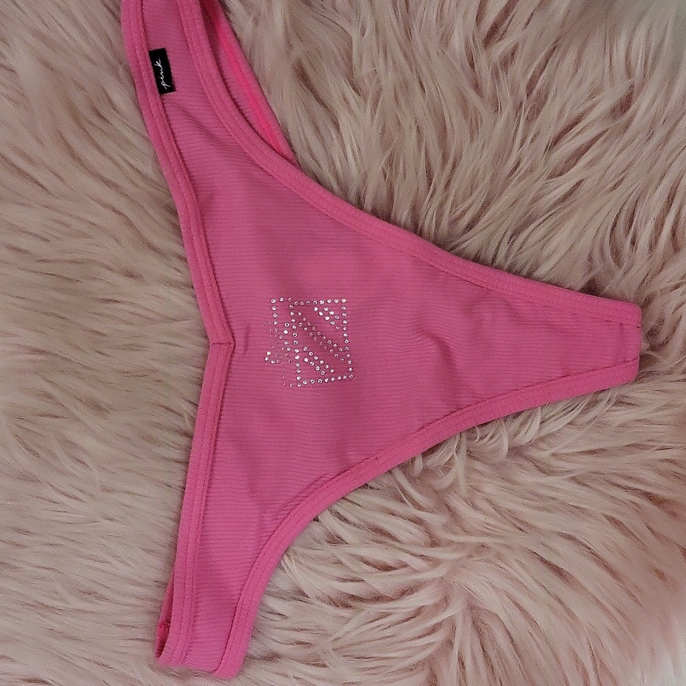 Brand New PINK Victoria's Secret BLING LOGO Thong- L